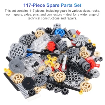 117-Teilig Technik Ersatzteile Set,APKLVSR Power Functions Zubehör mit Zahnrädern, Zahnstangen, Schneckengetriebe, Verbindern & Achsen für Technik Klemmbausteine - 7