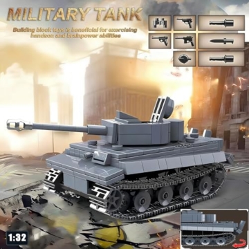 1:32 Tiger Panzer Klemmbausteine,503 Teile WWII Armee Militärspielzeuge Leichter Panzer Modellbausatz Kampfwagen Bausteine mit Waffen Ausgestattet Kreative Geschenke für Junge Menschen Militärfans - 2