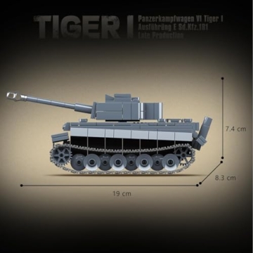 1:32 Tiger Panzer Klemmbausteine,503 Teile WWII Armee Militärspielzeuge Leichter Panzer Modellbausatz Kampfwagen Bausteine mit Waffen Ausgestattet Kreative Geschenke für Junge Menschen Militärfans - 4