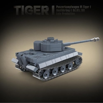 1:32 Tiger Panzer Klemmbausteine,503 Teile WWII Armee Militärspielzeuge Leichter Panzer Modellbausatz Kampfwagen Bausteine mit Waffen Ausgestattet Kreative Geschenke für Junge Menschen Militärfans - 6