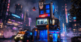 Lumibricks Cyberpunk Polizeistation & Polizeitruck 17009 + 17008