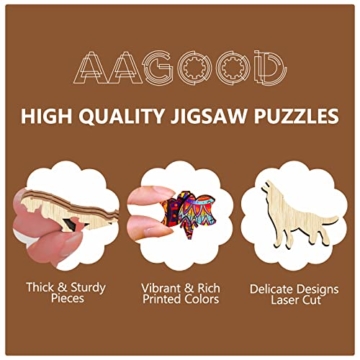 AAGOOD Holzpuzzles,387 Stücke Tierform Puzzleteile Holzpuzzle für Erwachsene und Kinder, Einzigartig Geformte Tierische Familienspielsammlung (L) - 5