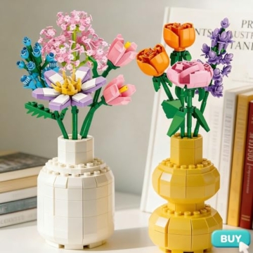 Aoksily 12 Blumen Bauspielzeug für Erwachsene, 2180 Stück Blumen Bouquet Building Blumenstrauß Bausteine Bauklötze Spielzeug für Geburtstag Valentinstag Weihnachten (Keine Vase) - 7
