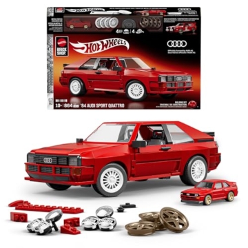 Mattel Brick Shop Hot Wheels Audi Sport quattro im Maßstab 1 zu 16 mit Zubehör und Metallauto