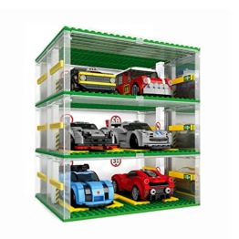 Bausteine Garage Carport für Speed Champions Autos, DIY Parkgarage Modellbau 3Schicht Vitrine Auto Parkhaus Kompatibel mit LEGO Bausteine Autos, ohne Autos - 1