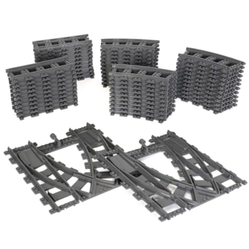 Bausteine Zug Schienen Set, 54 Stück City Eisenbahn Schienen for Train, Bestehend aus Cross Track Gerade, Kurven Schienen, City Erweiterungsset Gleise Kompatibel mit dem Marktführer - 1