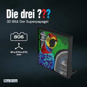 BlueBrixx Die DREI ??? 3D Bild Der Superpapagei, 807 Klemmbausteine - 2