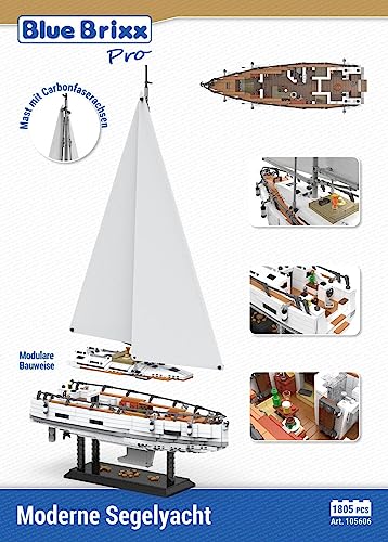 BlueBrixx Pro 105606 – Moderne Segelyacht aus Klemmbausteinen mit 1805 Bauelementen. Kompatibel mit anderen Klemmbausteinherstellern. Lieferung in Originalverpackung. - 2
