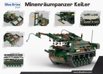 BlueBrixx Pro 107048 – Minenräumpanzer Keiler, Bundeswehr aus Klemmbausteinen mit 1295 Bauelementen - 3