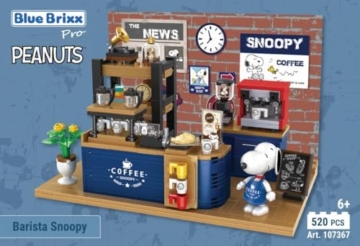 BlueBrixx Pro 107367 – Barista Snoopy – Peanuts Snoopy Figur aus Klemmbausteinen – 520 Teile – Offizielles Lizenzprodukt - 3