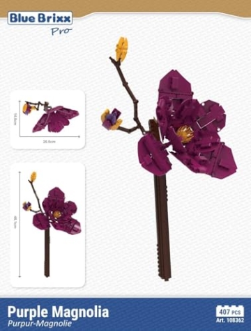 BlueBrixx Pro 108362 – Purpur-Magnolie aus Klemmbausteinen mit 407 Bauelementen - 4