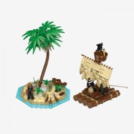 BlueBrixx Pro 108367 Legenden der Schatzküste: Insel mit Floß – 336 Klemmbausteine, Piraten Set, Geschenk für Schiffs- und Piratenfans, Standardsteine, Bausteine der Piraten-Serie - 1