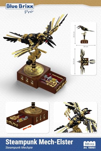 BlueBrixx Pro 108461 - Steampunk Mech-Elster, 555 Klemmbausteine