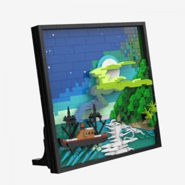 BlueBrixx Pro 108823 – Die DREI ???: 3D Bild: Toteninsel aus Klemmbausteinen mit 2493 Bauelementen - 3