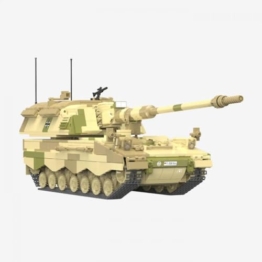 BlueBrixx Pro 108944 – Panzerhaubitze 2000 Wüstentarn aus Klemmbausteinen mit 1385 Bauelementen - 1