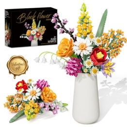 Blumen Bausteine Set für Erwachsene, 1070 Stück Blumenstrauß, künstliche Blume Bauklötze Bausatz Spielzeug für Frauen Mädchen, Home Deko Geschenk für Geburtstag, Muttertag, Valentinstag (keine Vase) - 1