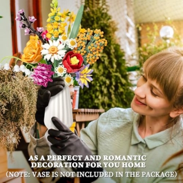 Blumenstrauß Bausatz, 1070 Stück Blumen Bauspielzeugset 10 Künstliche Blumen für Flowers, Botanical Kollektion Bauklötze, Geschenke zum Valentinstag, Geburtstag, Muttertag, Vase Nicht Enthalten - 2
