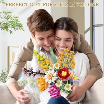 Blumenstrauß Bausatz, 1070 Stück Blumen Bauspielzeugset 10 Künstliche Blumen für Flowers, Botanical Kollektion Bauklötze, Geschenke zum Valentinstag, Geburtstag, Muttertag, Vase Nicht Enthalten - 3