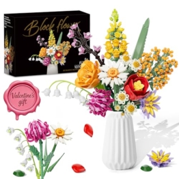Blumenstrauß Bausatz, 1070 Stück Blumen Bauspielzeugset 10 Künstliche Blumen für Flowers, Botanical Kollektion Bauklötze, Geschenke zum Valentinstag, Geburtstag, Muttertag, Vase Nicht Enthalten - 1