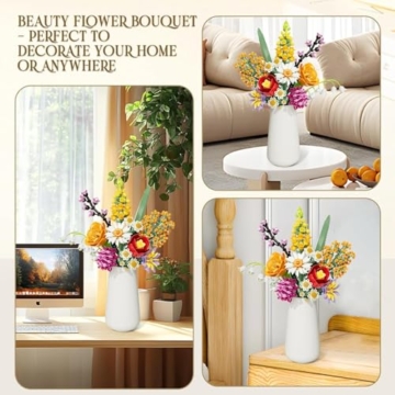 Blumenstrauß Bausatz, 1070 Stück Blumen Bauspielzeugset 10 Künstliche Blumen für Flowers, Botanical Kollektion Bauklötze, Geschenke zum Valentinstag, Geburtstag, Muttertag, Vase Nicht Enthalten - 6