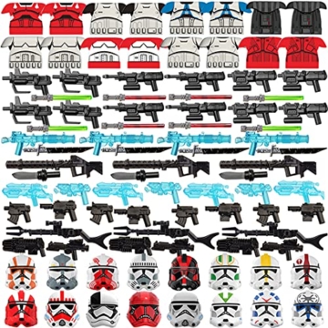 BOUN Star Wars Sci-Fi-Stil Waffen und Zubehör Set für Lego Mini Soldaten Figuren, 90 Stück Military Armee Waffenzubehör Bauspielzeug Helmmasken Schwerter Energiepistolen