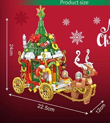 BOWES Weihnachtsmann Schlitten für Lego Weihnachten 2022, Weihnachtsbaum mit LED Beleuchtung, 648 Teile Weihnachtsmann Klemmbausteine Modell Kompatibel mit Lego Weihnachten