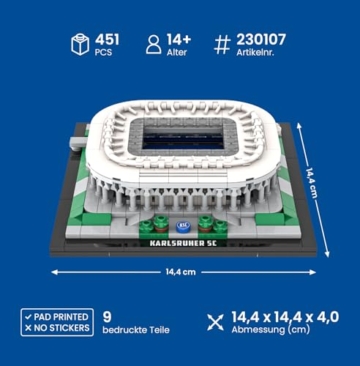 BRYX Karlsruher SC BBBank Wildpark Klemmbausteine Set – Lizenziertes Microscale Stadion Modell, Stadium Series Fußball Bausatz für Jugendliche & Erwachsene ab 14 (451 Teile) - 3