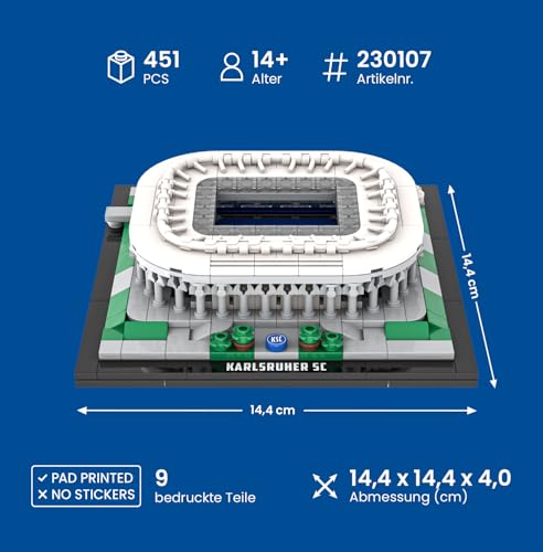 BRYX Karlsruher SC BBBank Wildpark Klemmbausteine Set – Lizenziertes Microscale Stadion Modell, Stadium Series Fußball Bausatz für Jugendliche & Erwachsene ab 14 (451 Teile) - 3