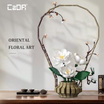 CaDA C59026W Blumen-Bauset für Erwachsene, botanisches Blumen-Bauset, dekoratives Blumenarrangement-Modell für Heimdekoration und Stressabbau, 990 Teile - 3