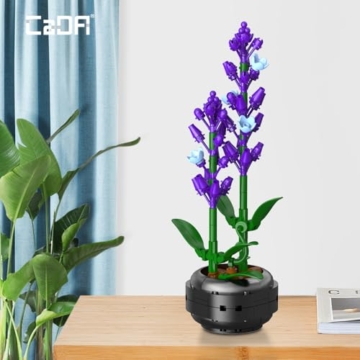 CaDA C59027W Lavender Botanicals Flower Bouquet,Bauspielzeugset für Erwachsene,205Teile Bausteine Blumenstrauß Klemmbausteine, Bonsai Botanical Kollektion Bauklötz Pflanzen Home Deko, Geschenk für 14+ - 4