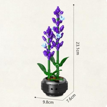 CaDA C59027W Lavender Botanicals Flower Bouquet,Bauspielzeugset für Erwachsene,205Teile Bausteine Blumenstrauß Klemmbausteine, Bonsai Botanical Kollektion Bauklötz Pflanzen Home Deko, Geschenk für 14+ - 7