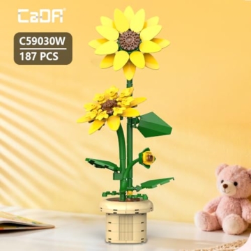 CaDA C59030W Botanicals Flower Bouquet,Sunflower Bauspielzeugset für Erwachsene,187 Teile Bausteine Blumenstrauß Klemmbausteine, Bonsai Botanical Kollektion Bauklötz Pflanzen Home Deko - 2
