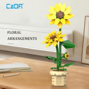 CaDA C59030W Botanicals Flower Bouquet,Sunflower Bauspielzeugset für Erwachsene,187 Teile Bausteine Blumenstrauß Klemmbausteine, Bonsai Botanical Kollektion Bauklötz Pflanzen Home Deko - 3