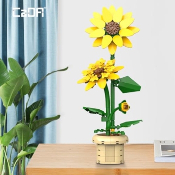CaDA C59030W Botanicals Flower Bouquet,Sunflower Bauspielzeugset für Erwachsene,187 Teile Bausteine Blumenstrauß Klemmbausteine, Bonsai Botanical Kollektion Bauklötz Pflanzen Home Deko - 4