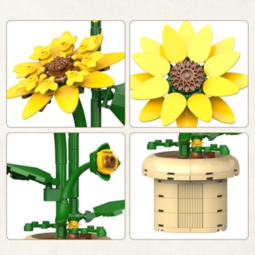 CaDA C59030W Botanicals Flower Bouquet,Sunflower Bauspielzeugset für Erwachsene,187 Teile Bausteine Blumenstrauß Klemmbausteine, Bonsai Botanical Kollektion Bauklötz Pflanzen Home Deko - 6