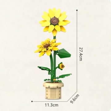 CaDA C59030W Botanicals Flower Bouquet,Sunflower Bauspielzeugset für Erwachsene,187 Teile Bausteine Blumenstrauß Klemmbausteine, Bonsai Botanical Kollektion Bauklötz Pflanzen Home Deko - 7