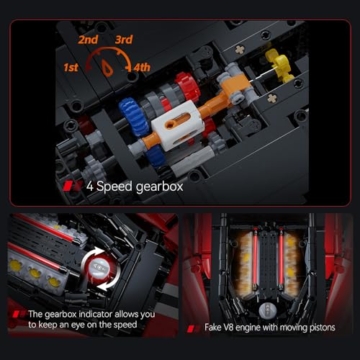 CaDA C61043W 488 1: 8 Sportwagen, Master baustein Sportwagen, 3236 Teile Technik Rennwagen, kompatibel mit großen markenbausteinen - 6