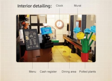 CaDA C66005W Kaffeehaus Bausteine, 765 Teile MOC Coffee House Bausatz, Designer: Ohsojang(Kommt mit Originalverpackung) - 7