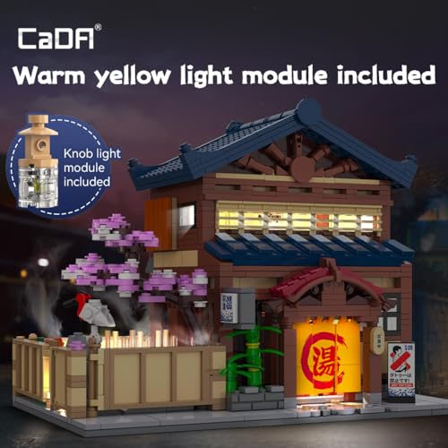 CaDA C66012w Bausteinmodell Eines Japanischen Thermalhotels, 1249 Teile Japanischer Architektur, Kirschblütengarten Mit Warmem Led-Licht, Sammlerhaus Zum Zusammenbauen (C66012W) - 3