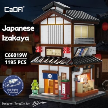 CaDA C66019W Sakaya Japanisches Haus,1195 Klemmbausteine Modular Building, 2-stöckiges Straßen-Eckhaus mit LED-Licht, Öffnende Wände & Fenster, Japan Street Scene Modell für Erwachsene & Teens - 2