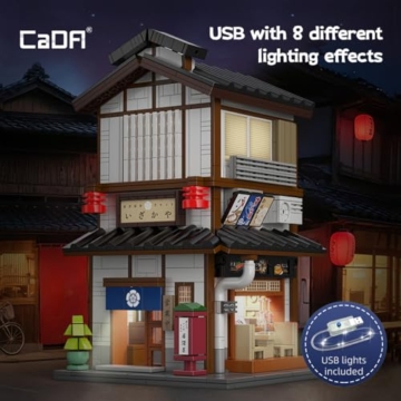 CaDA C66019W Sakaya Japanisches Haus,1195 Klemmbausteine Modular Building, 2-stöckiges Straßen-Eckhaus mit LED-Licht, Öffnende Wände & Fenster, Japan Street Scene Modell für Erwachsene & Teens - 4