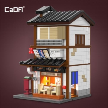 CaDA C66019W Sakaya Japanisches Haus,1195 Klemmbausteine Modular Building, 2-stöckiges Straßen-Eckhaus mit LED-Licht, Öffnende Wände & Fenster, Japan Street Scene Modell für Erwachsene & Teens - 6