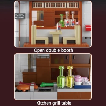 CaDA C66019W Sakaya Japanisches Haus,1195 Klemmbausteine Modular Building, 2-stöckiges Straßen-Eckhaus mit LED-Licht, Öffnende Wände & Fenster, Japan Street Scene Modell für Erwachsene & Teens - 7