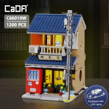CaDA Japanisches Teehaus-Bauset, Master C66010W Japanisches Straßenladen-Bauset mit Beleuchtung, 1200-teiliges modulares Haus – Geschenkidee für Jungen und Erwachsene - 2