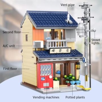 CaDA Japanisches Teehaus-Bauset, Master C66010W Japanisches Straßenladen-Bauset mit Beleuchtung, 1200-teiliges modulares Haus – Geschenkidee für Jungen und Erwachsene - 3