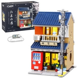 CaDA Japanisches Teehaus-Bauset, Master C66010W Japanisches Straßenladen-Bauset mit Beleuchtung, 1200-teiliges modulares Haus – Geschenkidee für Jungen und Erwachsene - 1