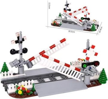 City Schienen Eisenbahnkreuzung Bausteine Set, Zug Schienen Accessoires Geländer Kreuzung Hubhebel Konstruktionsspielzeug Kompatibel mit Großen Marken - 2