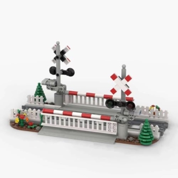City Schienen Eisenbahnkreuzung Bausteine Set, Zug Schienen Accessoires Geländer Kreuzung Hubhebel Konstruktionsspielzeug Kompatibel mit Großen Marken - 3