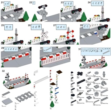 City Schienen Eisenbahnkreuzung Bausteine Set, Zug Schienen Accessoires Geländer Kreuzung Hubhebel Konstruktionsspielzeug Kompatibel mit Großen Marken - 6