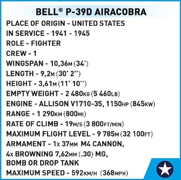 COBI 5746 Bell P-39D Airacobra Details